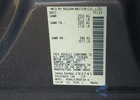 2013 Nissan Altima 2.5 S z USA, uszkodzony, nr VIN 1N4AL3AP6DC293745